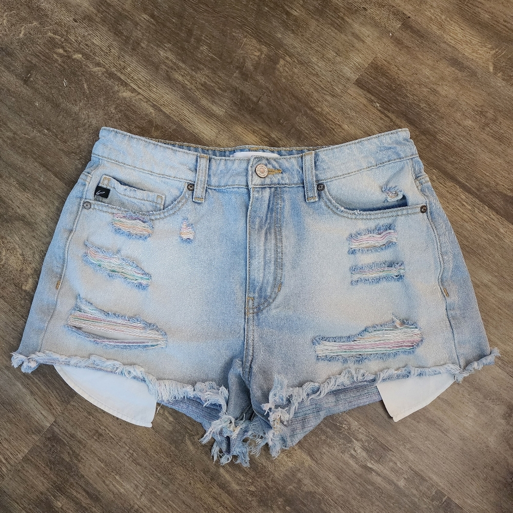 Kancan size 9 / 28 shorts multi color thread denim  jean shorts high rise
